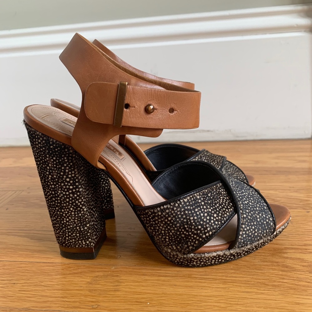 Rare BCBG MAX AZRIA leather and hair heels 6.5